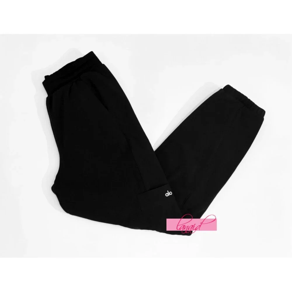Alo Polar Fleece Wintry Mix Pant Black High-Rise Waist Fleece Fuzzy Warm Joggers